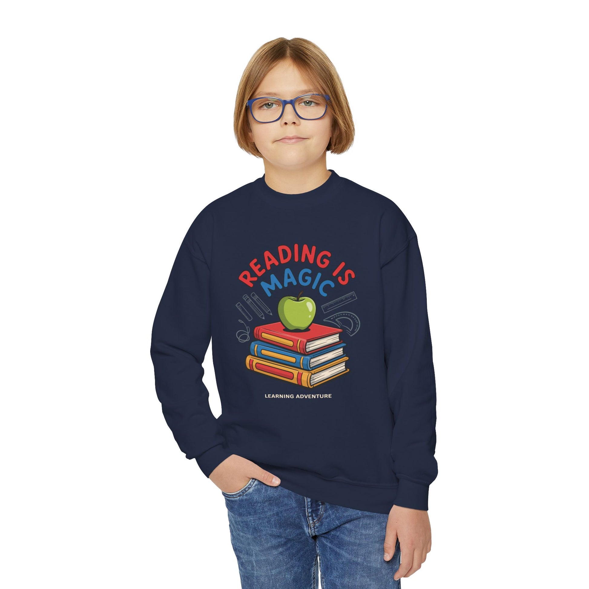 Reading Is Magic Youth Crewneck Sweatshirt – Kids Book Lover Graphic Pullover TEEZOCA