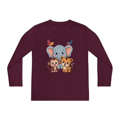 Kids Long Sleeve Tee - Cute Jungle Animals (Elephant, Monkey & Tiger) TEEZOCA