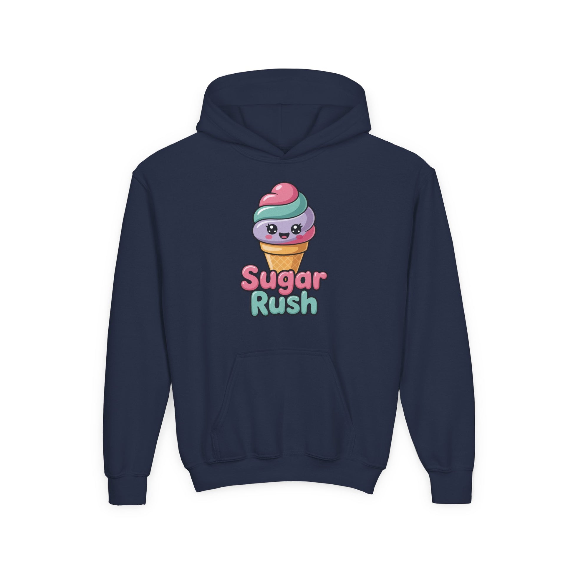 Youth hoodie with adorable ice cream cone and Sugar Rush text TEEZOCA