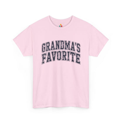 TEEZOCA pink “Grandma’s Favorite” cute varsity text t‑shirt shown flat.