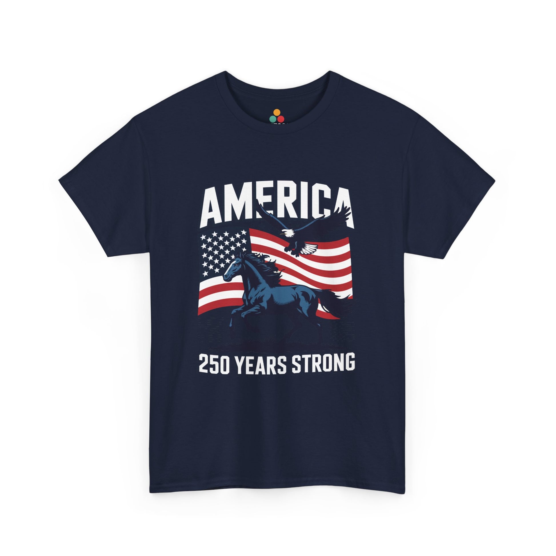 America 250 Years Strong Patriotic T‑Shirt — Semiquincentennial Eagle & Horse Tee | TEEZOCA 