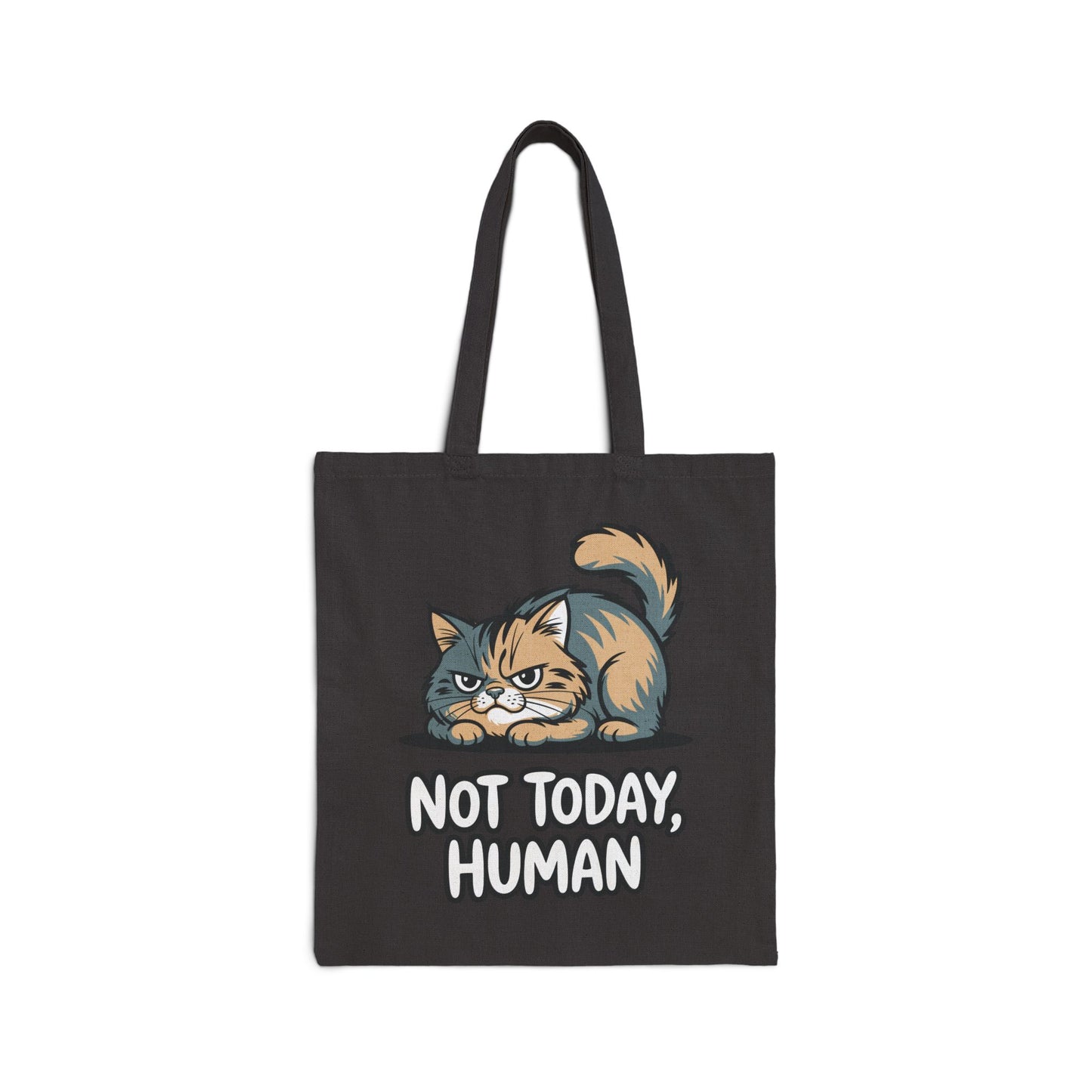 TEEZOCA tote bag with Not Today Human text and grumpy cat illustration