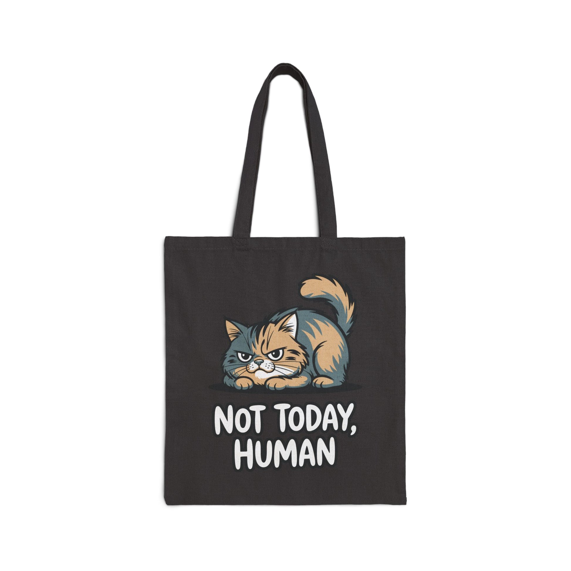 TEEZOCA tote bag with Not Today Human text and grumpy cat illustration