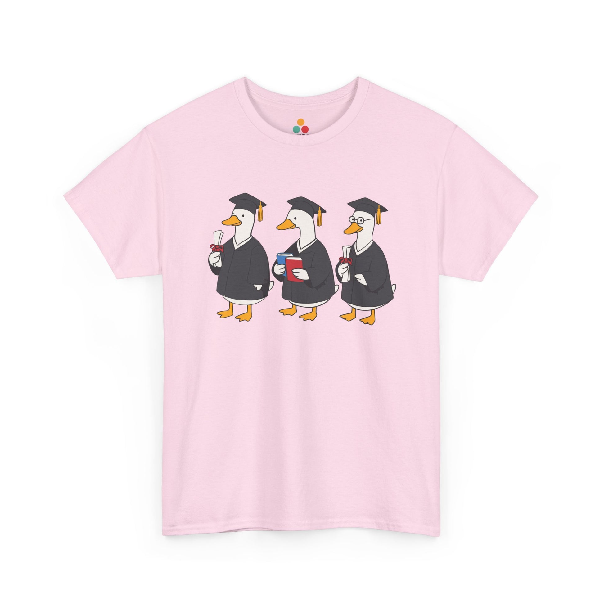 Pink TEEZOCA graduation Goose graphic t‑shirt displayed flat.