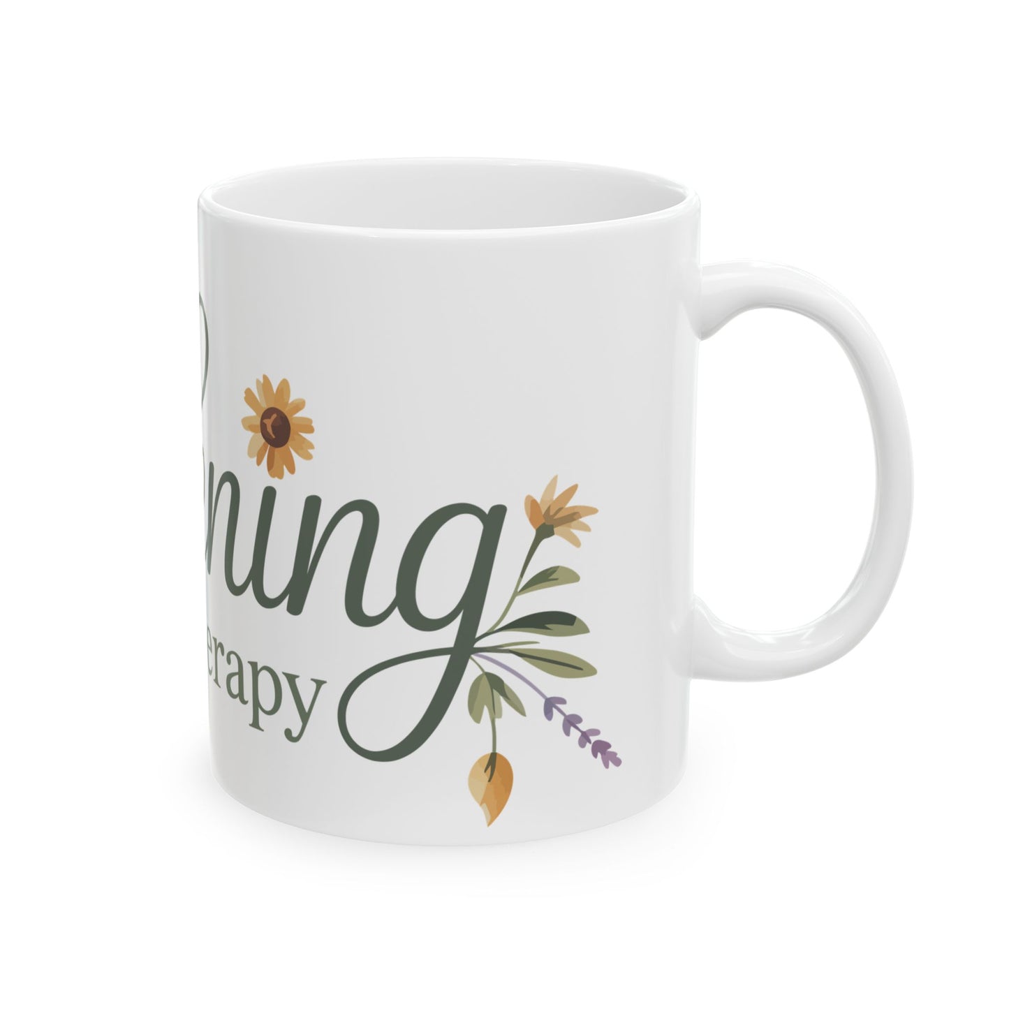 TEEZOCA coffee mug with Gardening Is My Therapy nature-inspired artwork