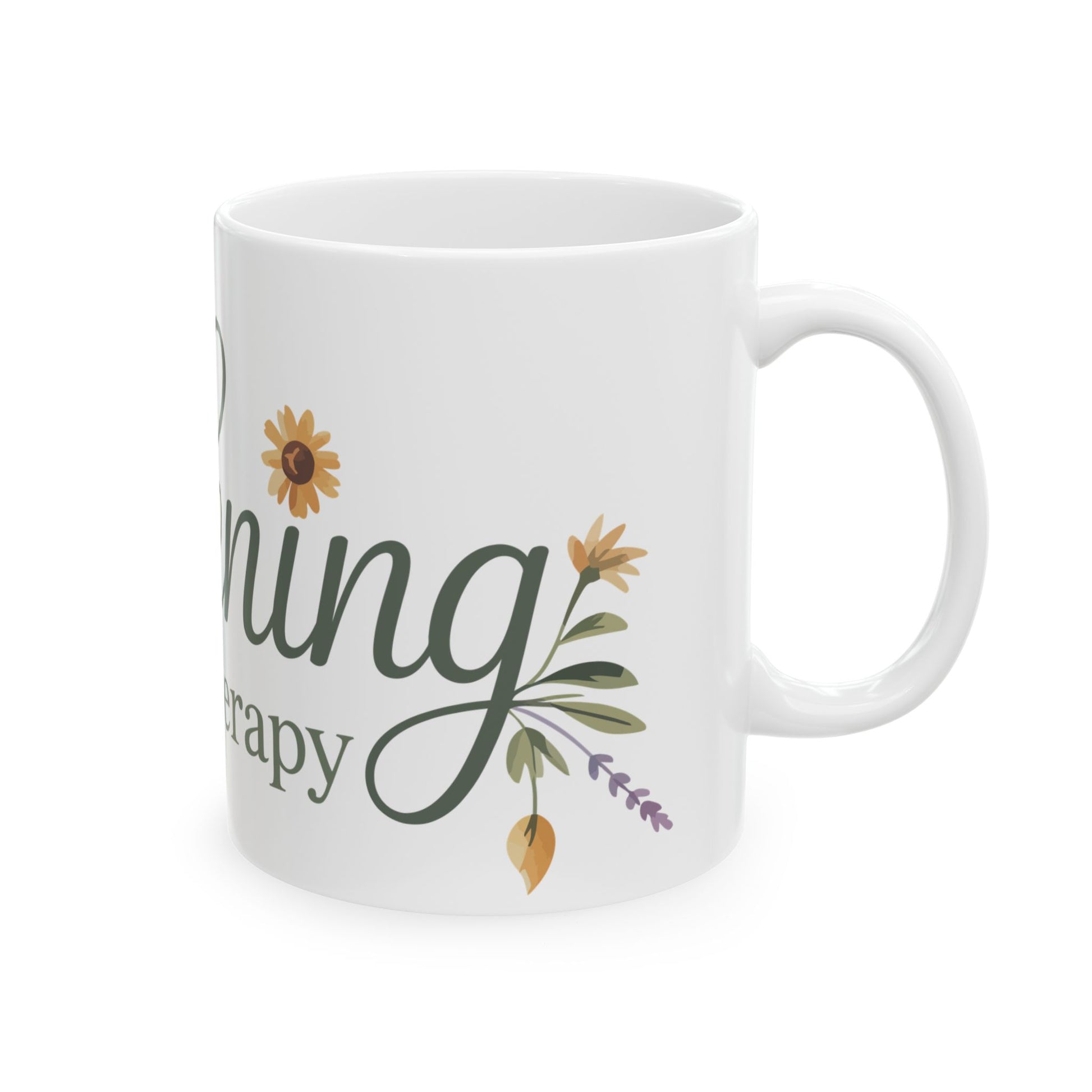 TEEZOCA coffee mug with Gardening Is My Therapy nature-inspired artwork