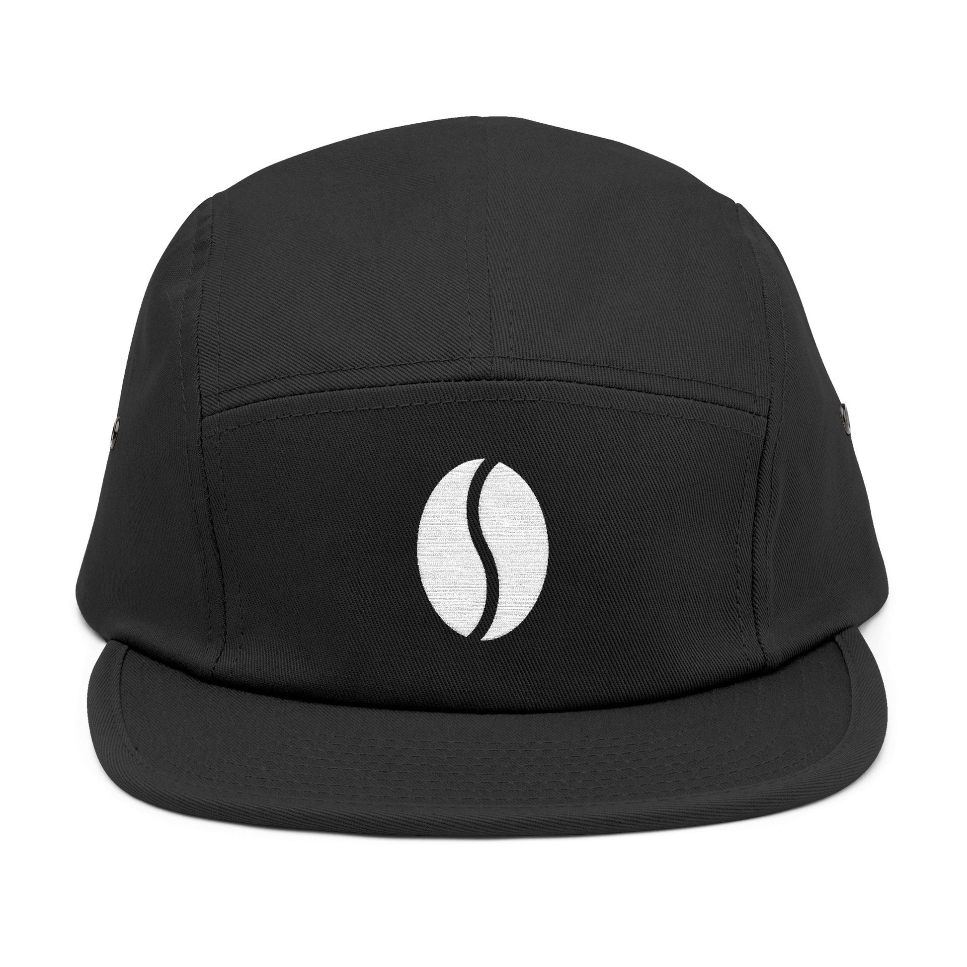 Black cap. Minimal coffee bean embroidery on 5-panel cap. TEEZOCA