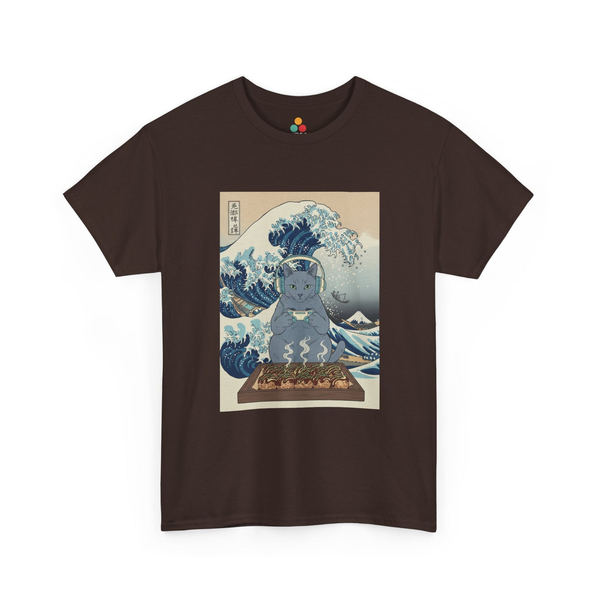 Ukiyo-e Cat Gaming Tee — Japanese Wave Vintage Poster T-Shirt | TEEZOCA 