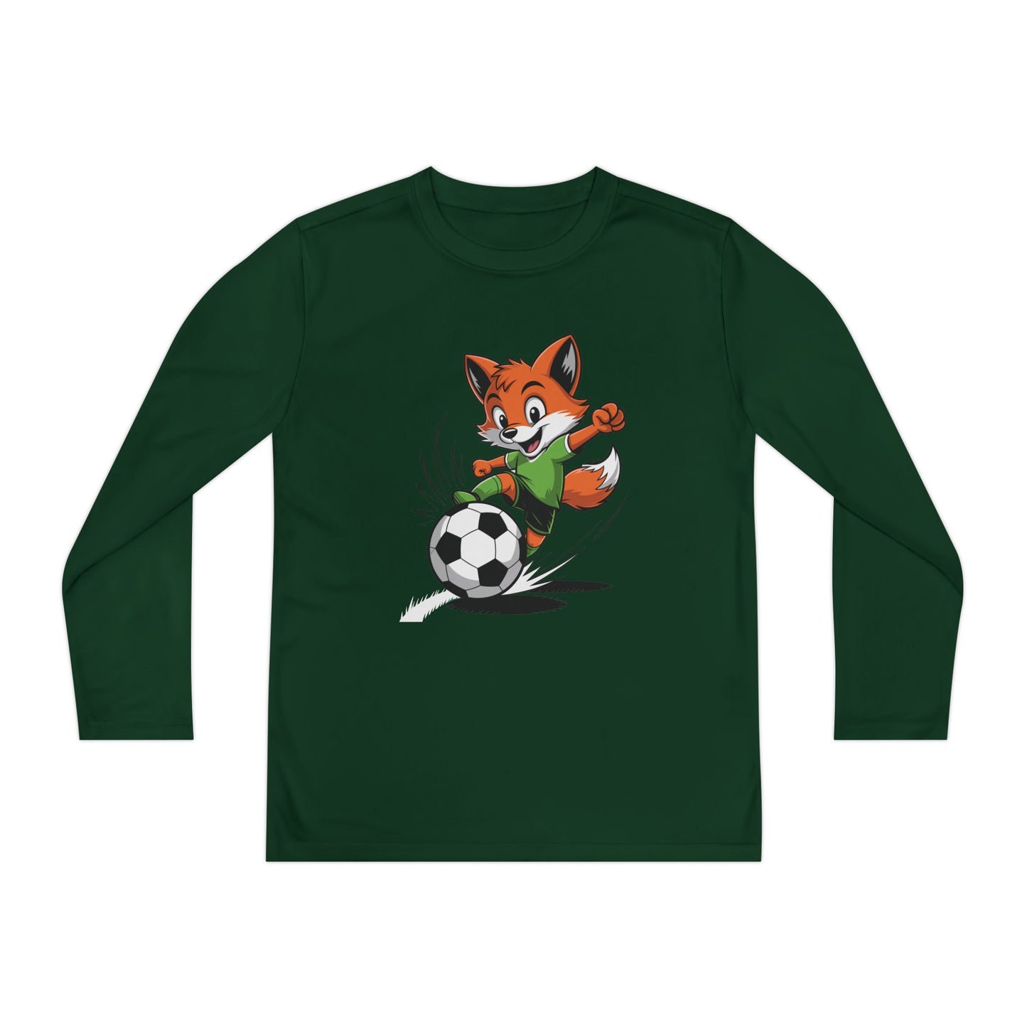 Youth Soccer Fox Long Sleeve Tee – Cute Fox Kicking Soccer Ball TEEZOCA