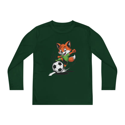 Youth Soccer Fox Long Sleeve Tee – Cute Fox Kicking Soccer Ball TEEZOCA