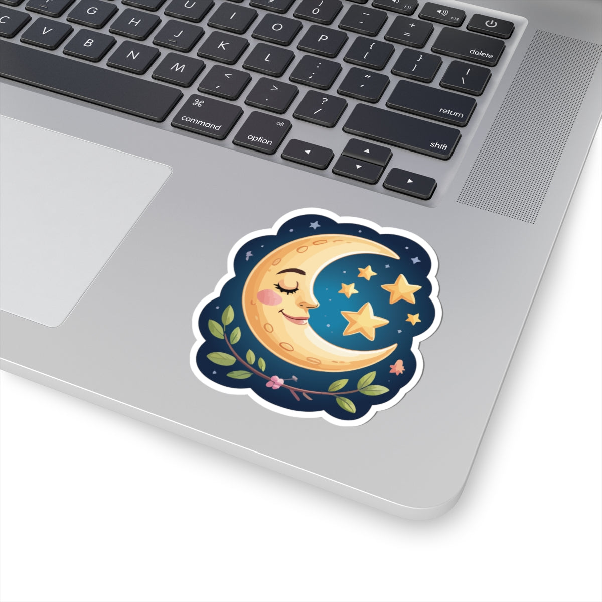 TEEZOCA celestial night sky sticker featuring smiling crescent moon and glowing stars