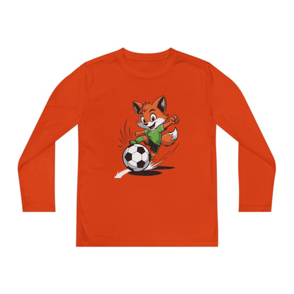 Youth Soccer Fox Long Sleeve Tee – Cute Fox Kicking Soccer Ball TEEZOCA