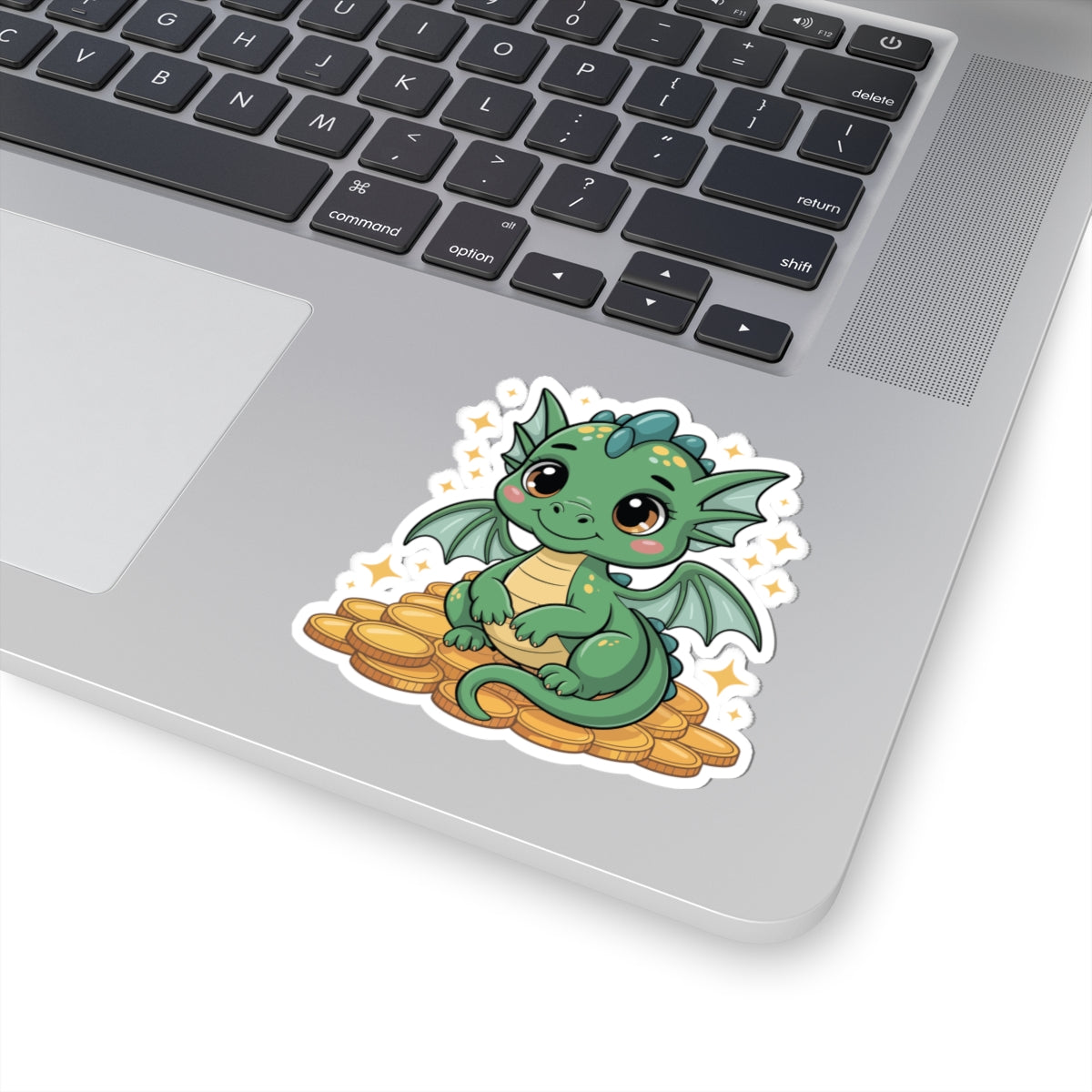 Cute Baby Dragon on Gold Coins — Kiss-Cut Sticker