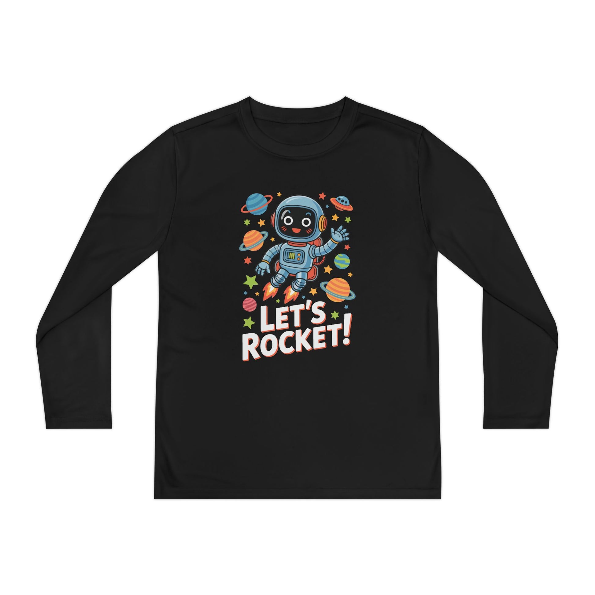 Kids Long Sleeve Tee - 'Let's Rocket!' Space Astronaut Graphic TEEZOCA