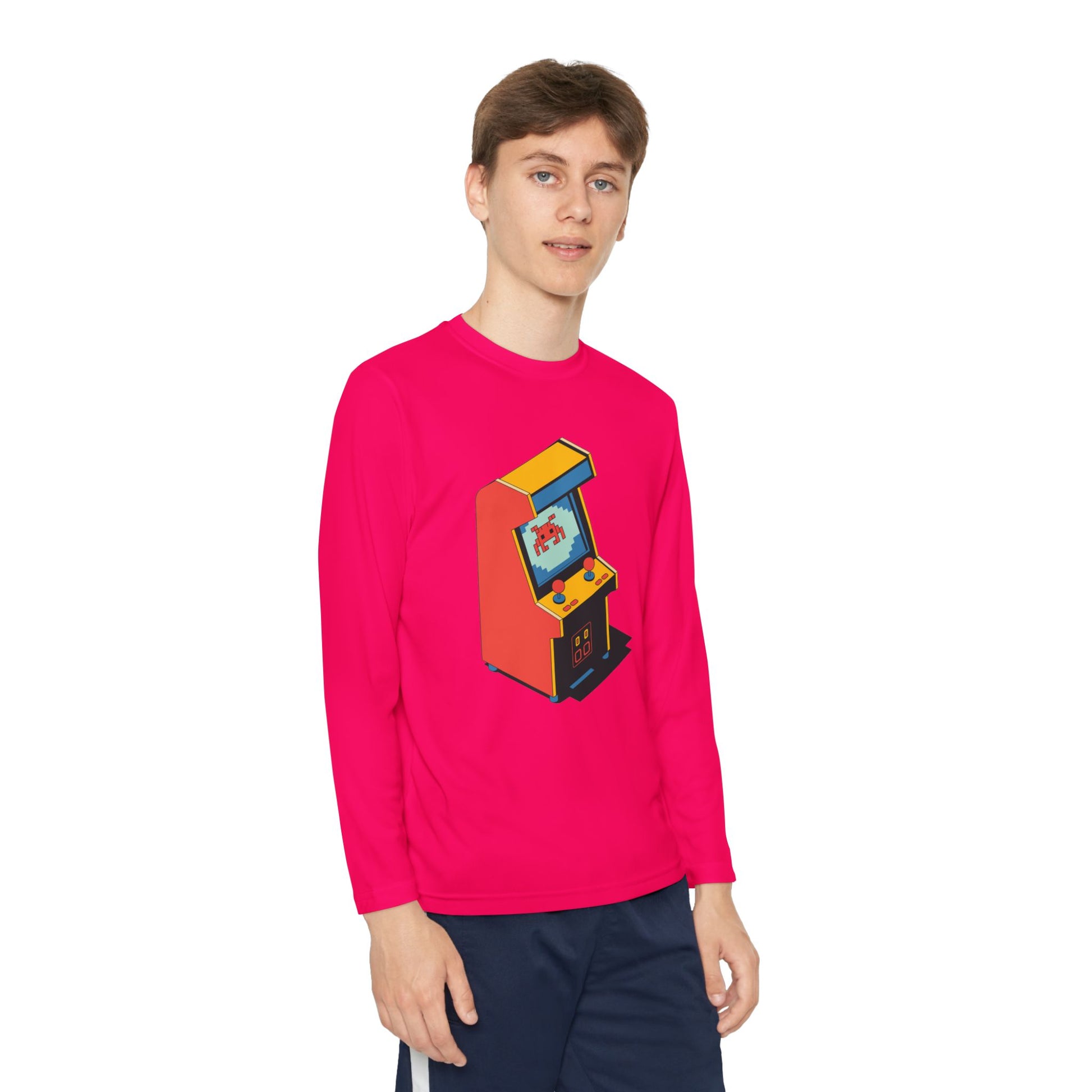 Youth Retro Arcade Long Sleeve Tee — Vintage Arcade Machine Graphic TEEZOCA