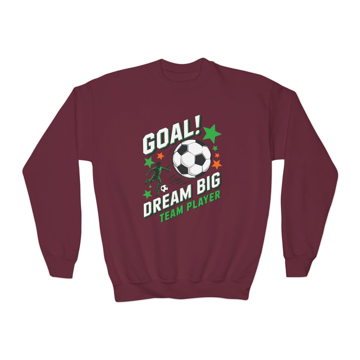 Youth Soccer Crewneck Sweatshirt — "Goal! Dream Big Team Player" TEEZOCA