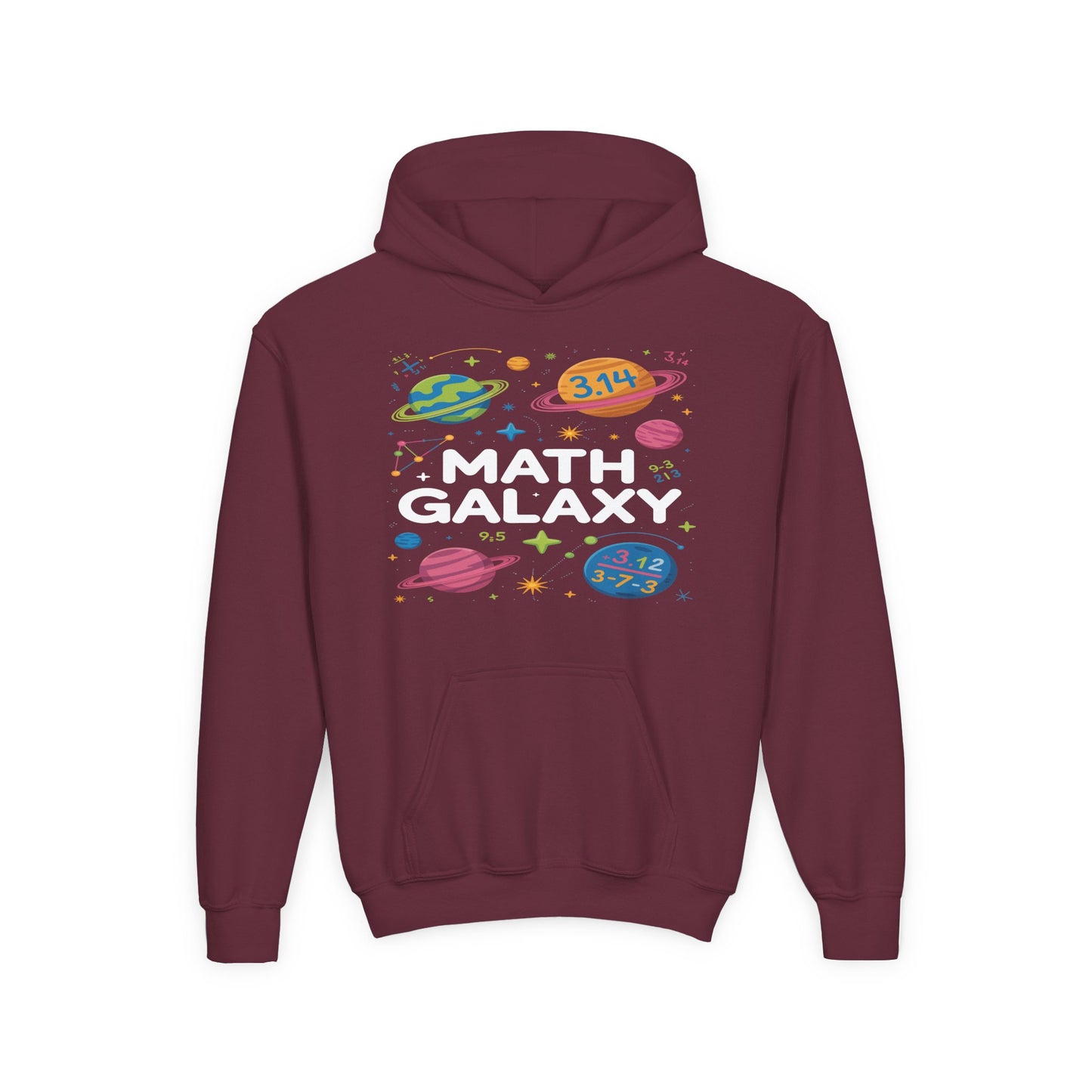 Math Galaxy Youth Hoodie — Cute Space STEM Sweatshirt for Kids ("Math Galaxy" Design) TEEZOCA