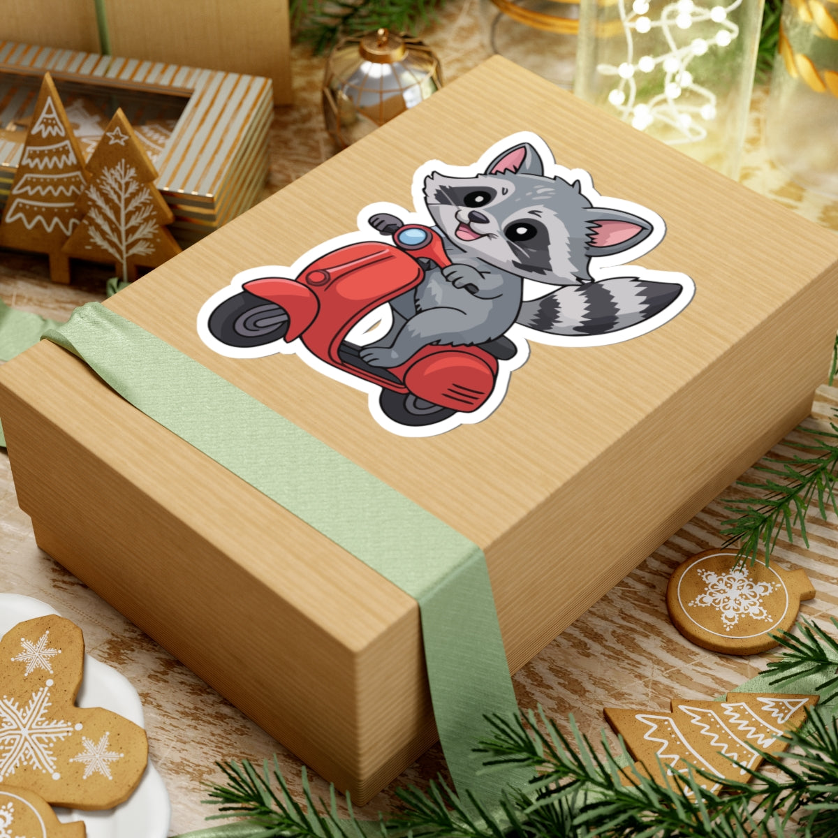 TEEZOCA cartoon raccoon scooter sticker illustration