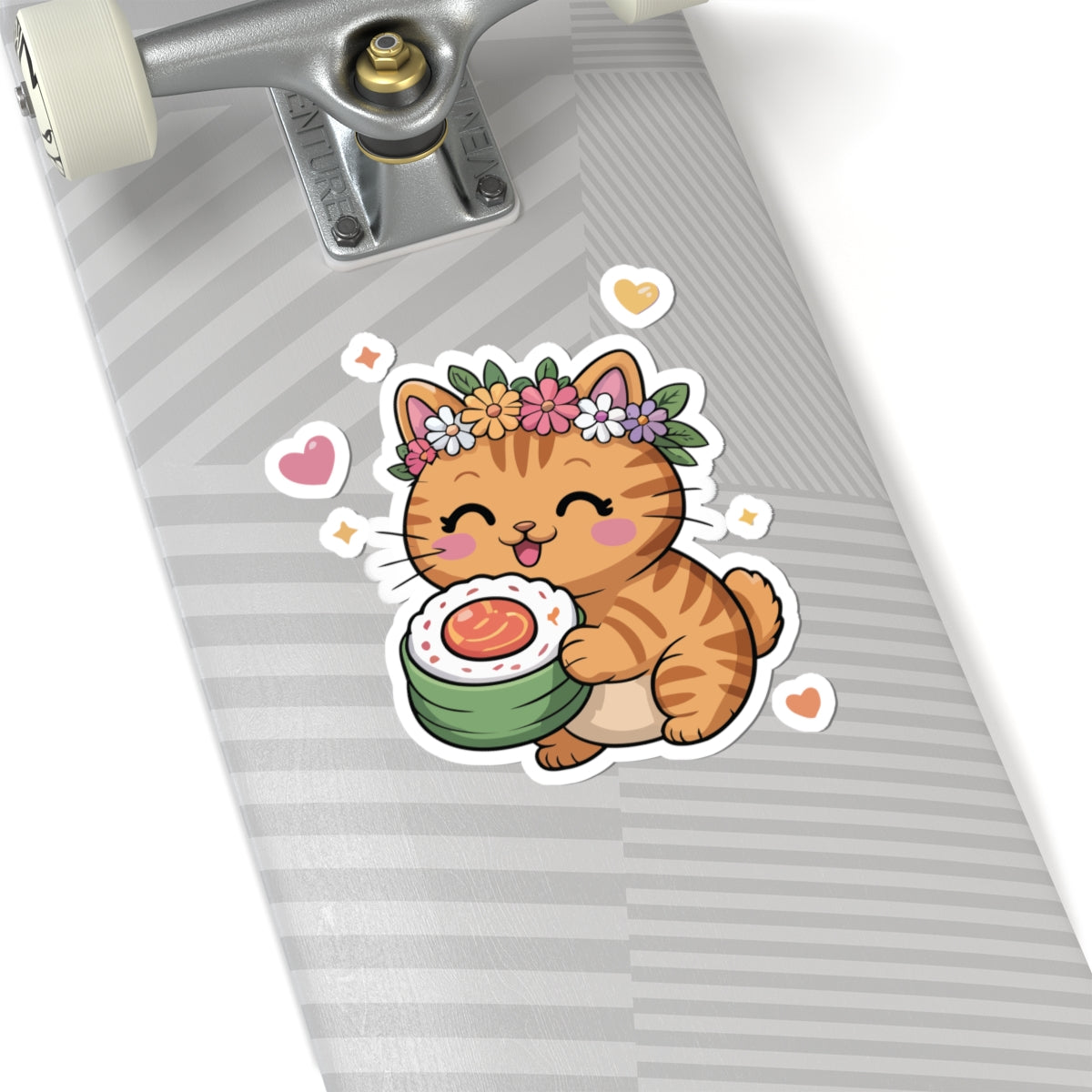 TEEZOCA cute kawaii cat sushi sticker with smiling pastel cat holding sushi roll