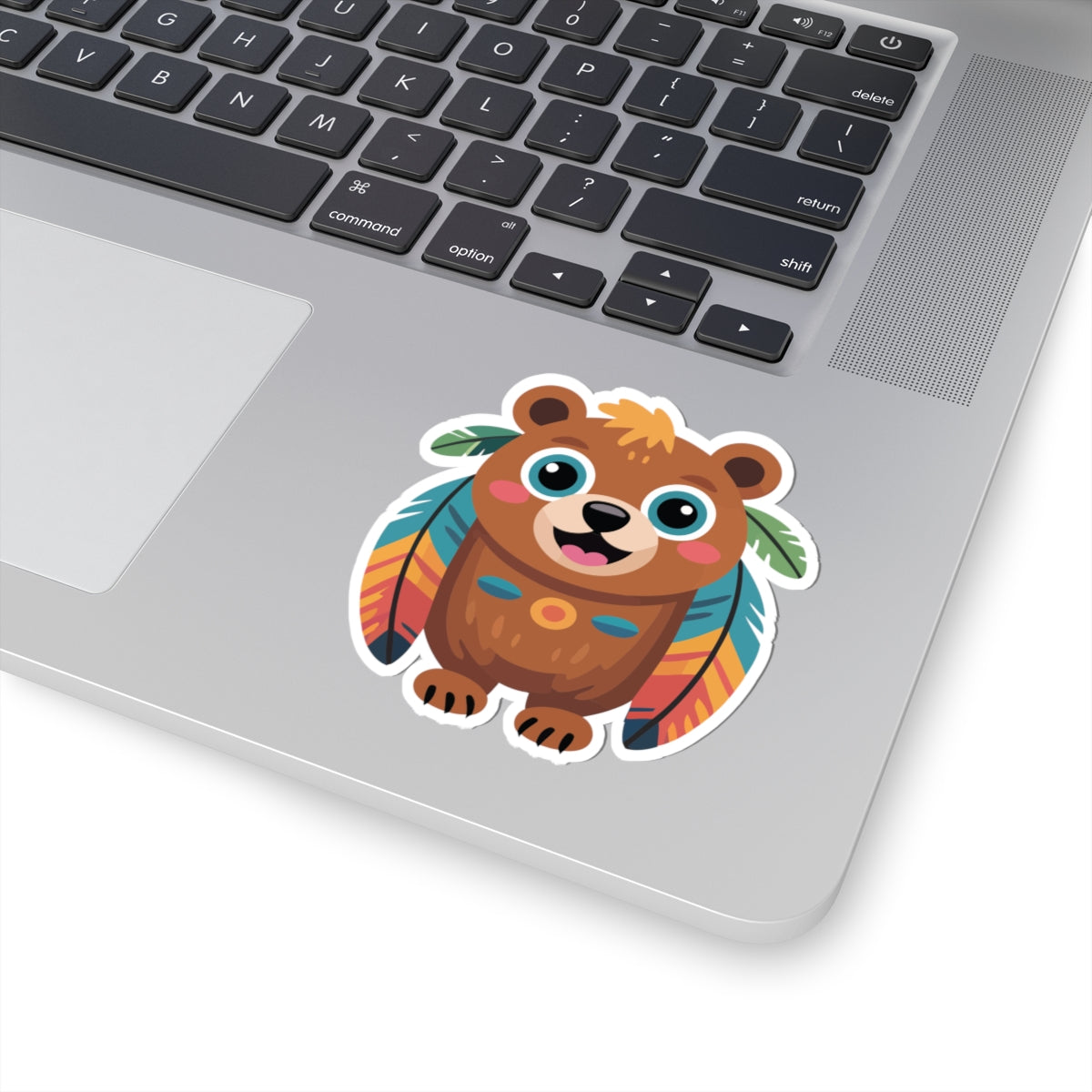 TEEZOCA boho bear illustration with decorative feather elements