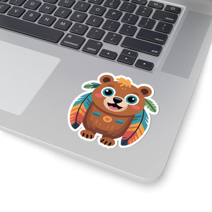 TEEZOCA boho bear illustration with decorative feather elements