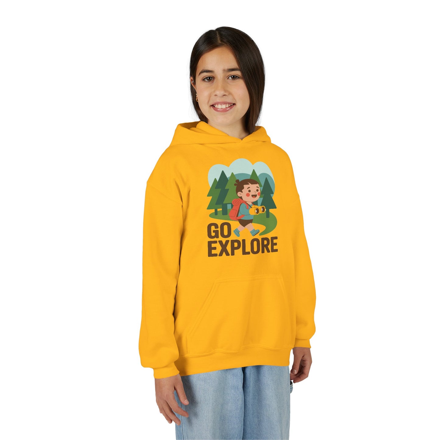 Youth Hoodie – "Go Explore" Camping Adventure Kid Sweatshirt TEEZOCA