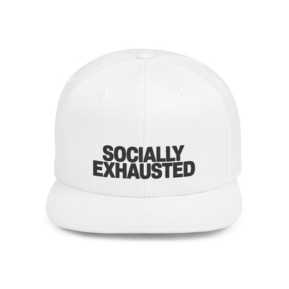 White cap with 'SOCIALLY EXHAusted' text on a white background