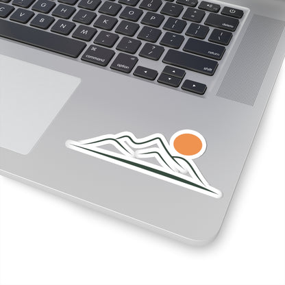 TEEZOCA minimalist mountain sunset line art sticker with sun and peaks