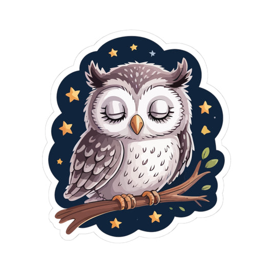 TEEZOCA cute sleeping owl sticker with peaceful owl on branch under starry night sky