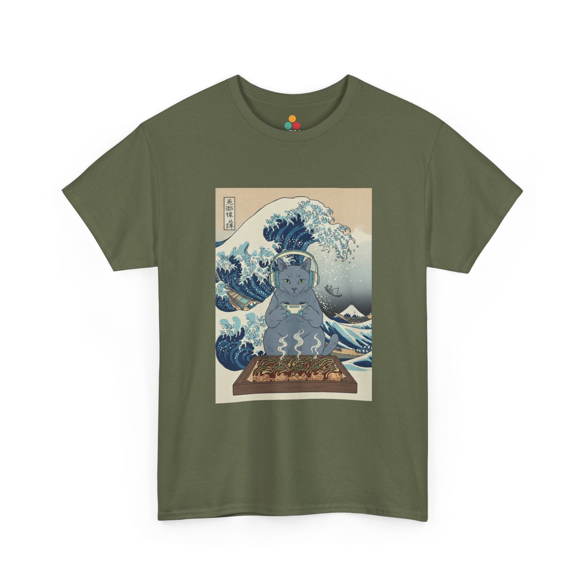 Ukiyo-e Cat Gaming Tee — Japanese Wave Vintage Poster T-Shirt | TEEZOCA 