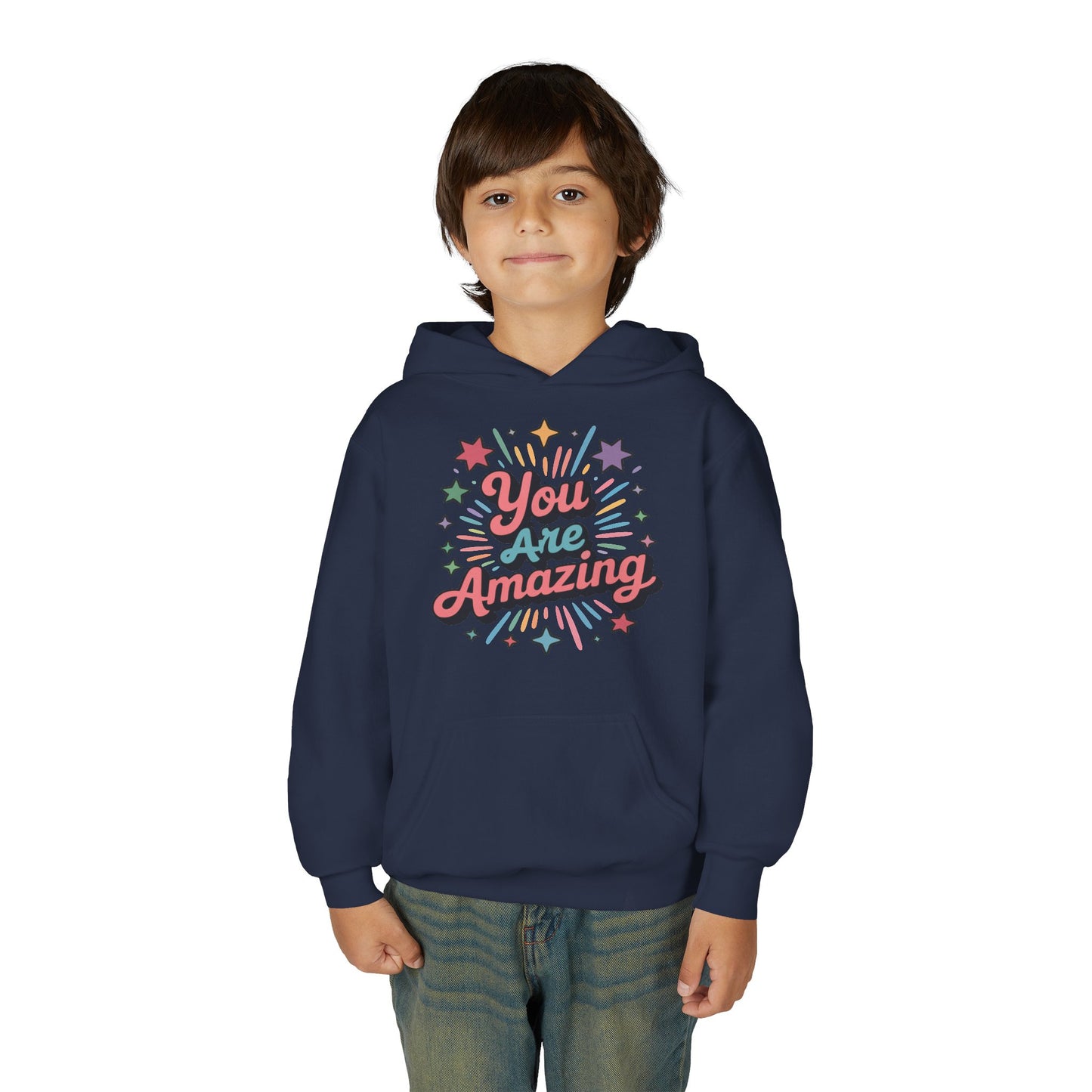 Children’s hoodie with motivational You Are Amazing lettering and stars TEEZOCA