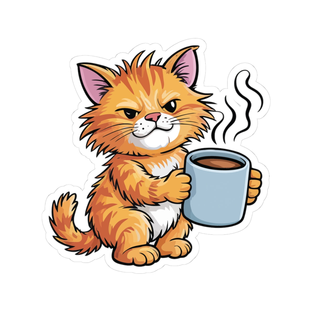 TEEZOCA grumpy cat coffee morning sticker holding mug