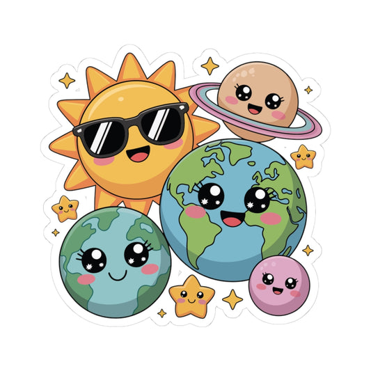 TEEZOCA cute solar system sticker with smiling planets stars and sun cartoon