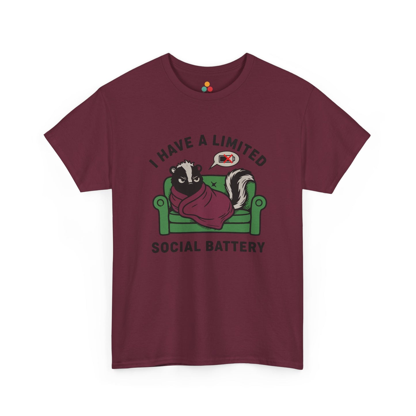 Skunk Social Battery Graphic T-Shirt - "I Have a Limited Social Battery" Funny Introvert Tee | TEEZOCA 