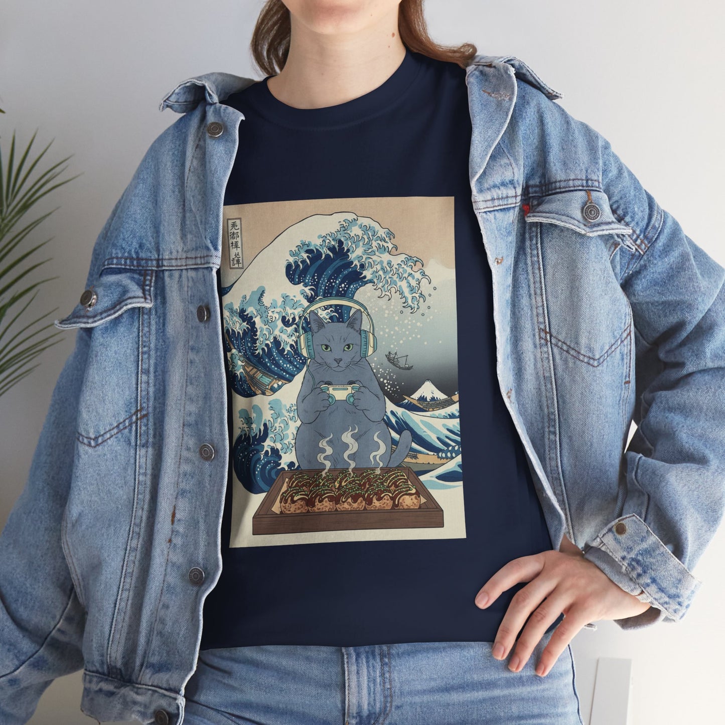 Ukiyo-e Cat Gaming Tee — Japanese Wave Vintage Poster T-Shirt | TEEZOCA 