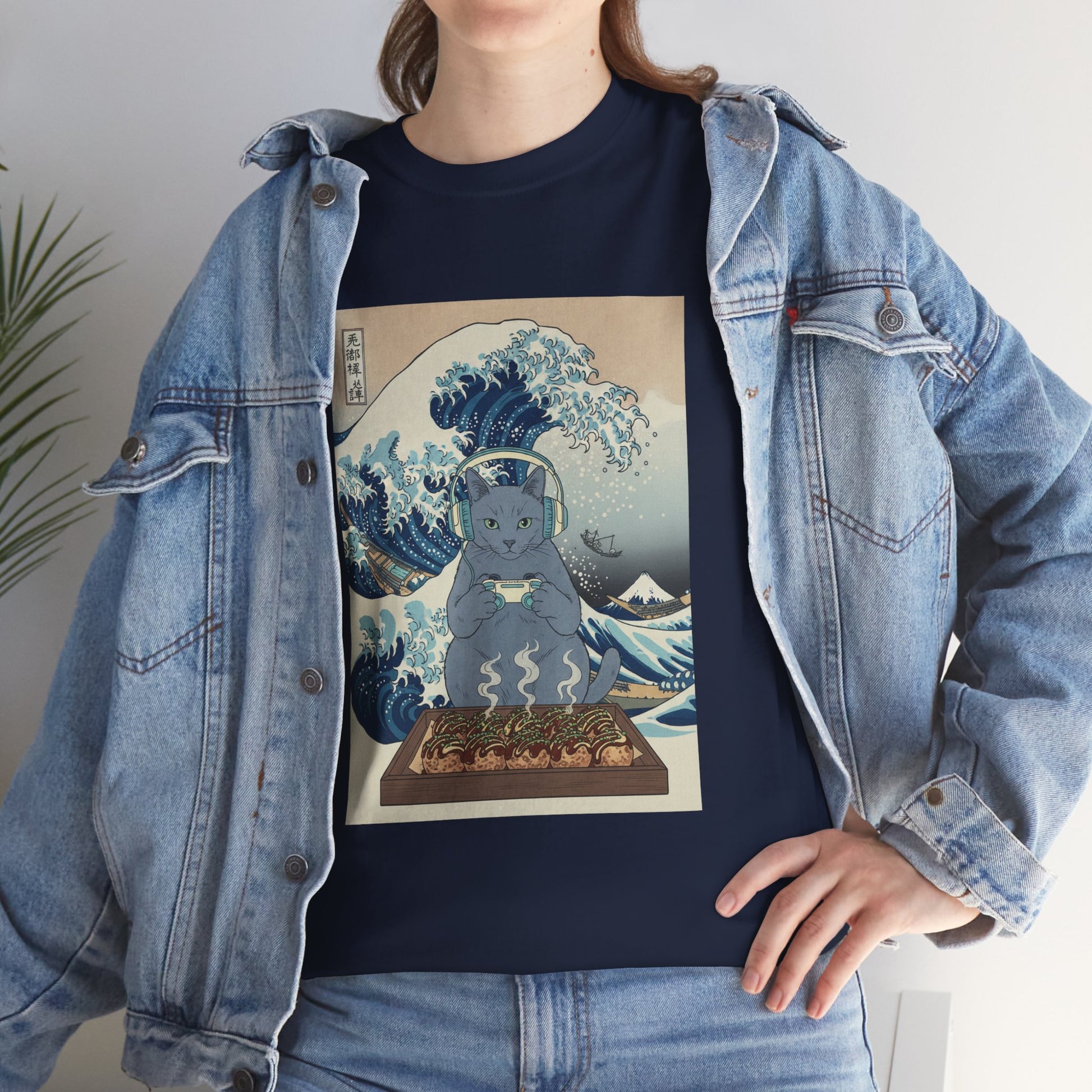 Ukiyo-e Cat Gaming Tee — Japanese Wave Vintage Poster T-Shirt | TEEZOCA 