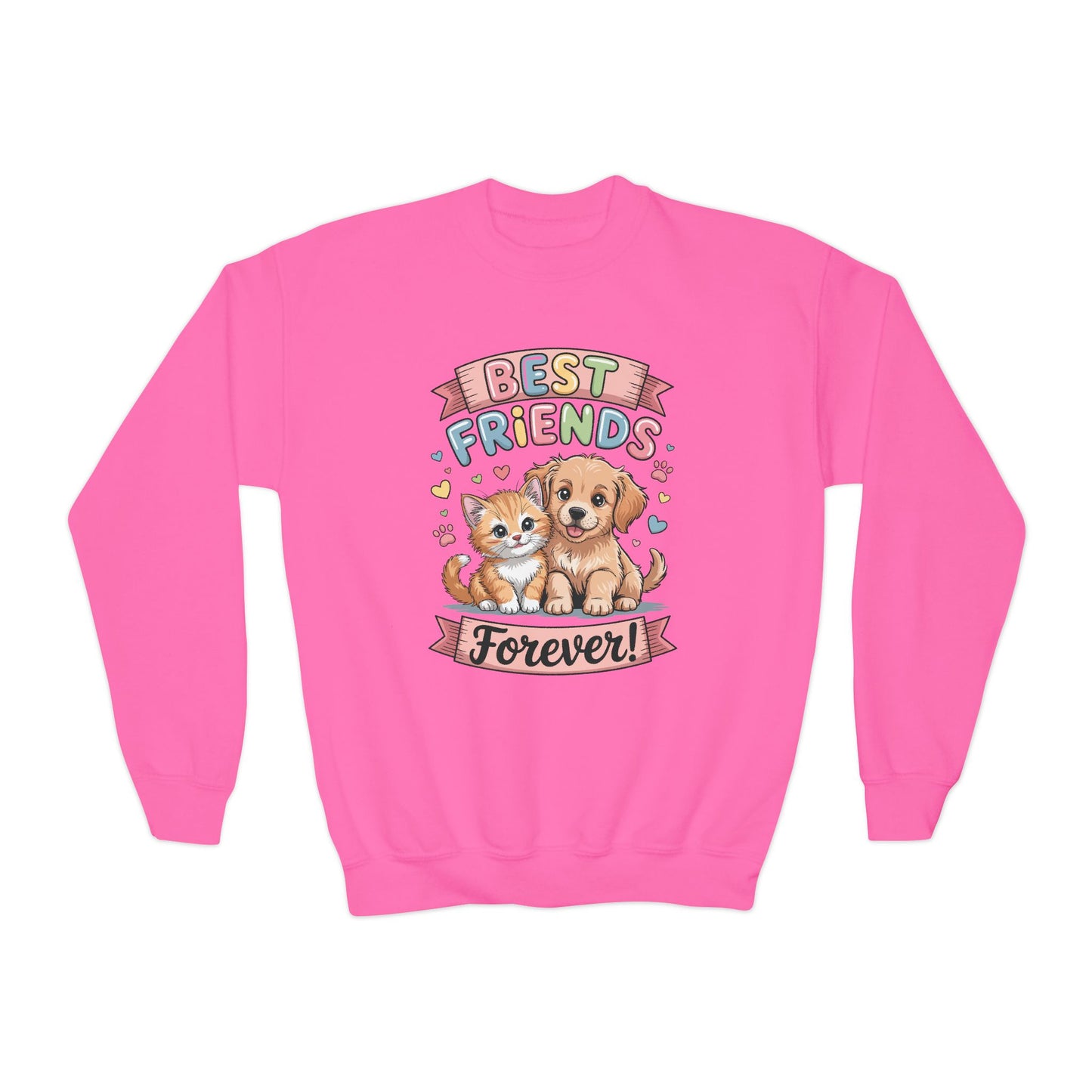 Best Friends Forever Youth Sweatshirt — Cute Puppy & Kitten Kids Crewneck TEEZOCA