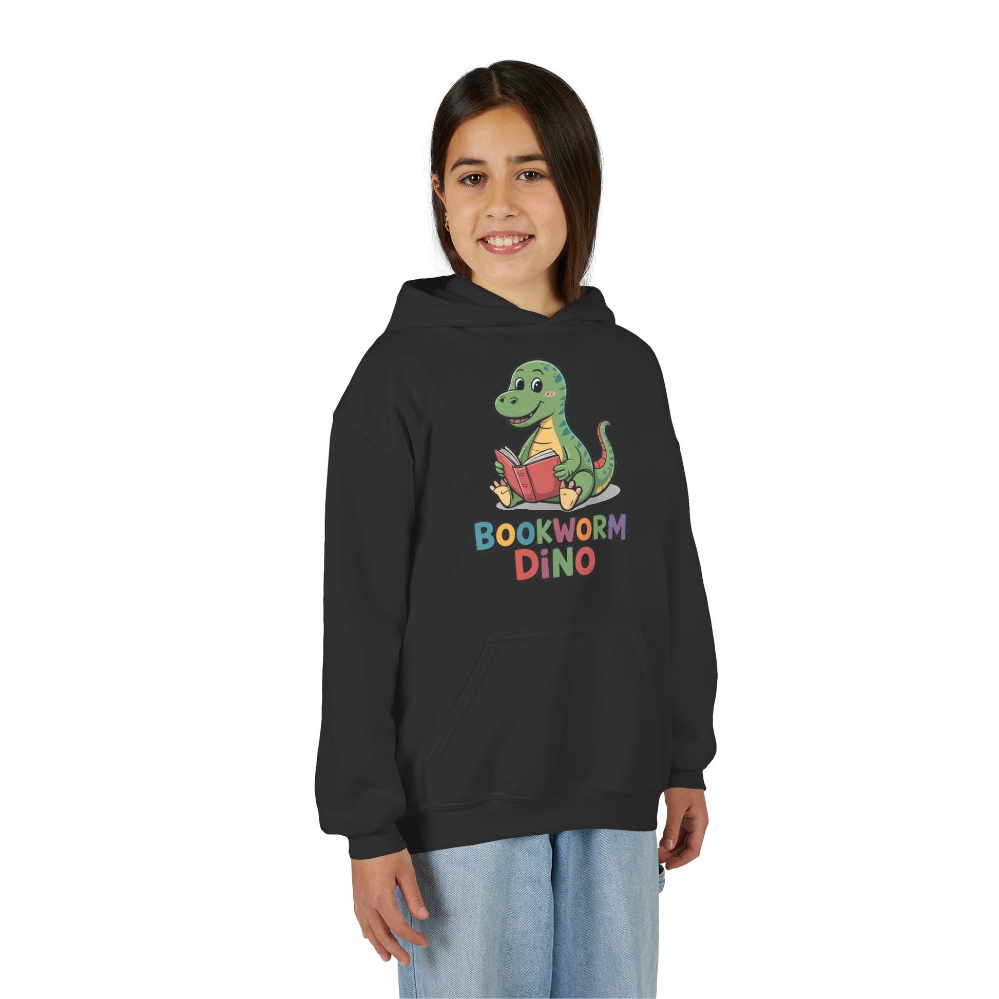Bookworm Dino Hoodie — Cute Kids Dinosaur Reading Sweatshirt TEEZOCA