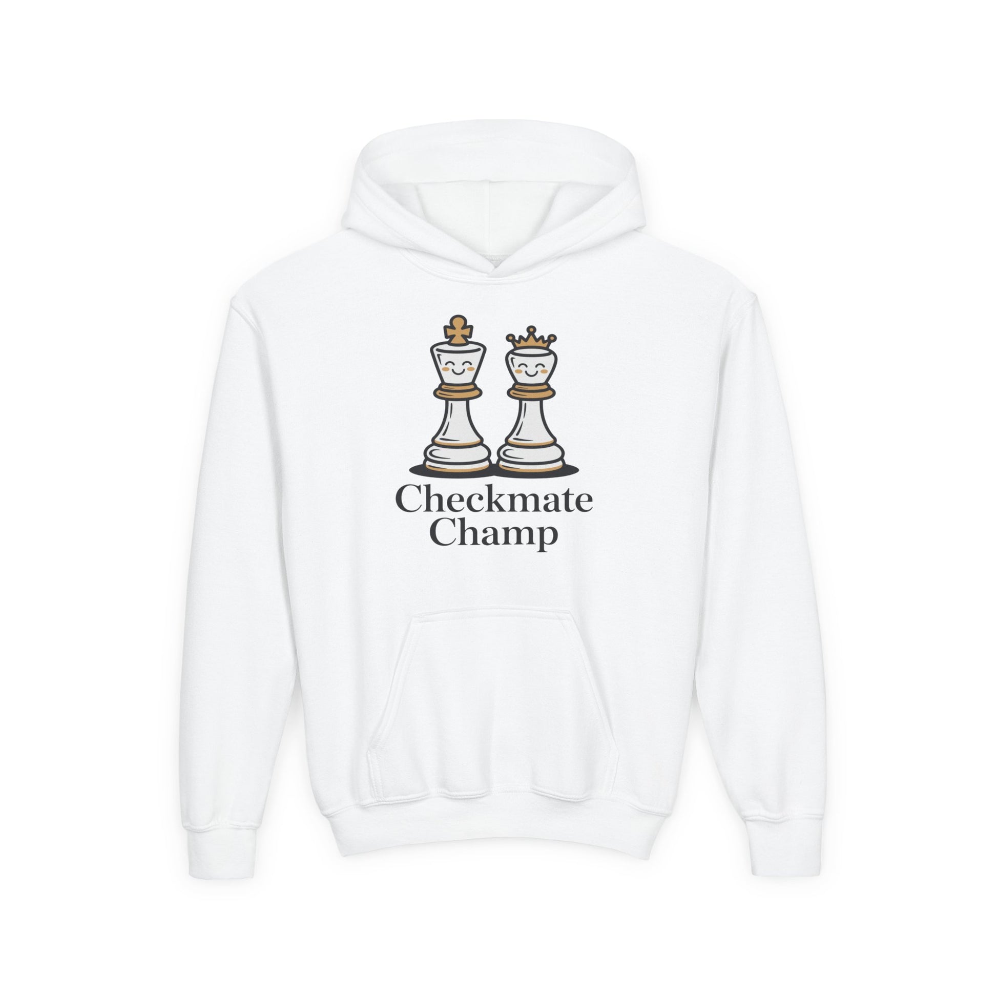Youth Hoodie — "Checkmate Champ" Chess King & Queen Kids Pullover TEEZOCA