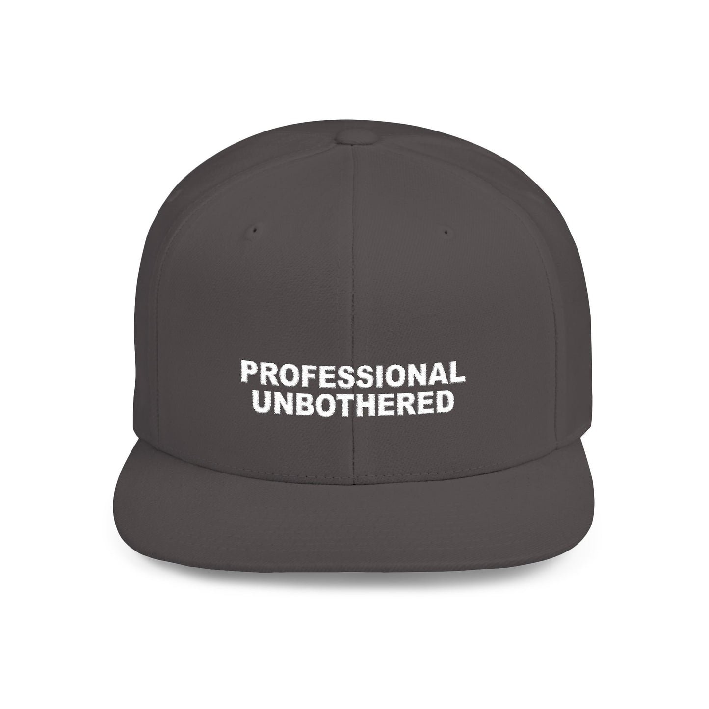 Black cap with 'PROFESSIONAL UNBOtherED' text on a white background