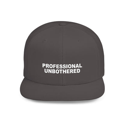 Black cap with 'PROFESSIONAL UNBOtherED' text on a white background
