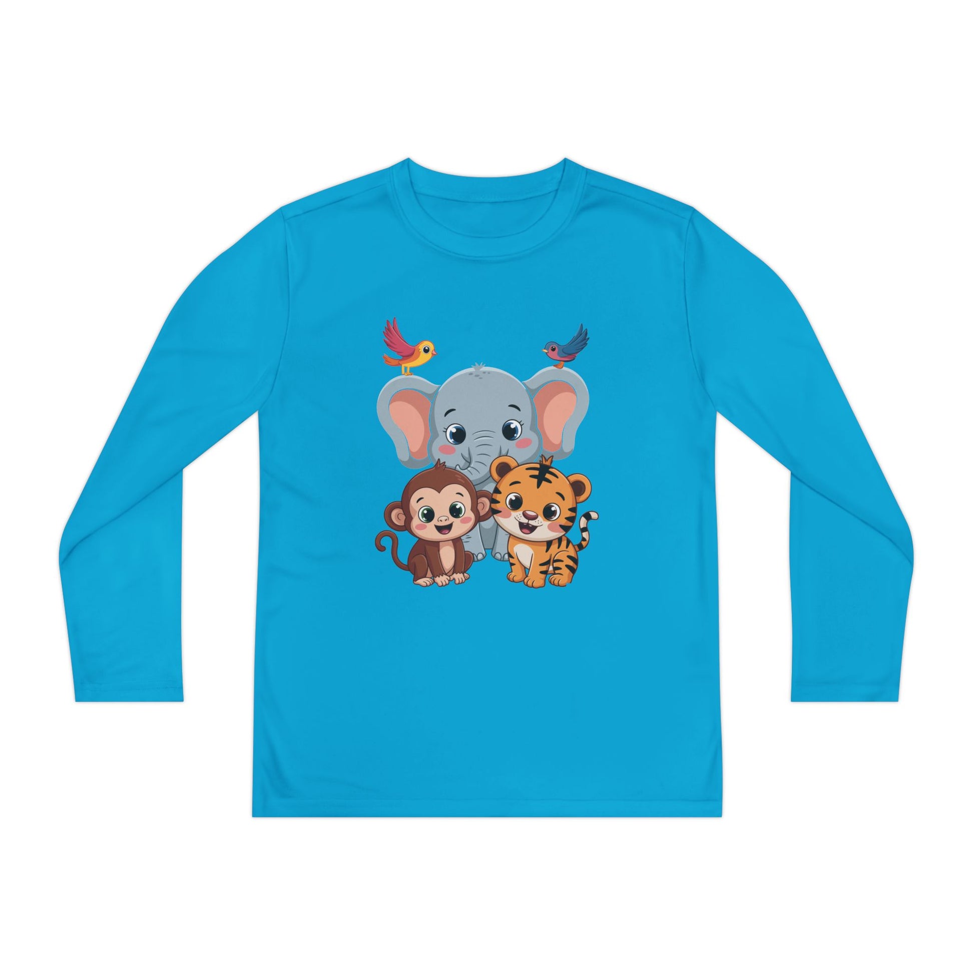 Kids Long Sleeve Tee - Cute Jungle Animals (Elephant, Monkey & Tiger) TEEZOCA