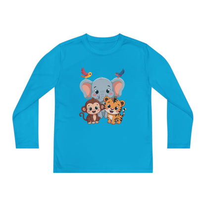 Kids Long Sleeve Tee - Cute Jungle Animals (Elephant, Monkey & Tiger) TEEZOCA