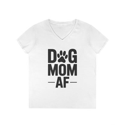 Dog Mom AF Bold Paw Graphic V-Neck T-Shirt for Women | TEEZOCA 