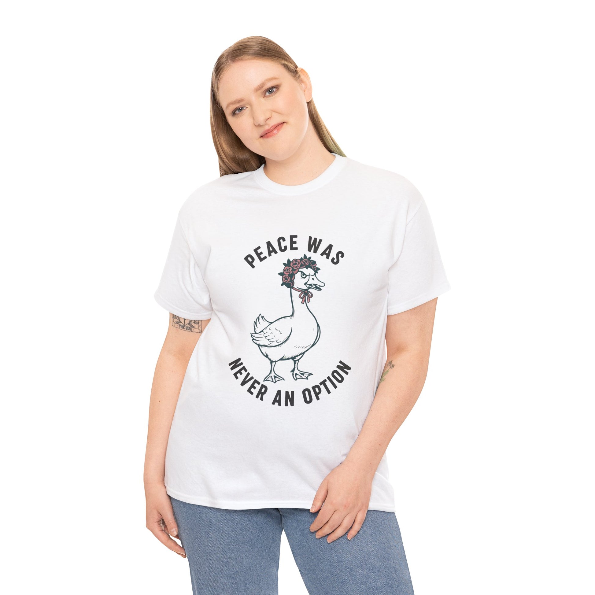 Angry Goose T‑Shirt – “Peace Was Never An Option” Funny Chaotic Goose Meme Tee | TEEZOCA 