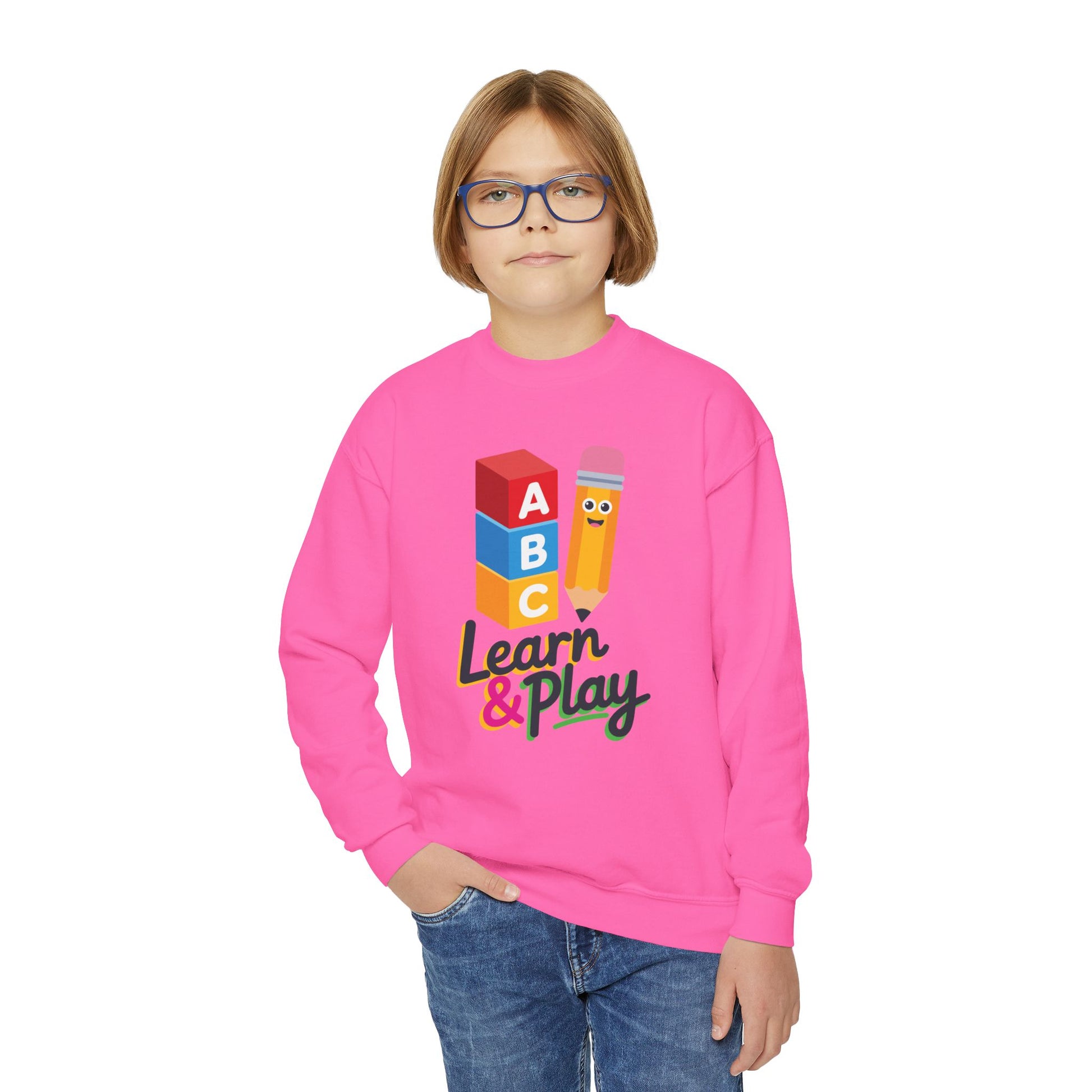 Kids 'Learn & Play' Crewneck Sweatshirt — ABC Blocks & Pencil Preschool Tee TEEZOCA