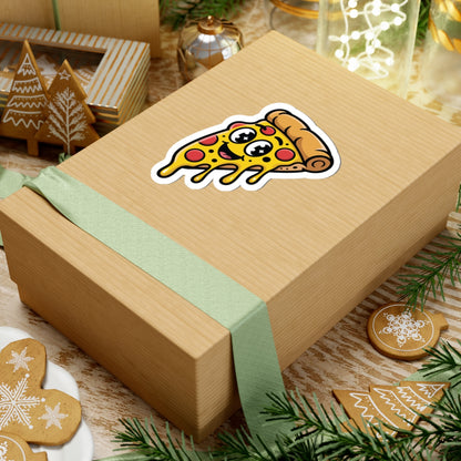 Wooden gift box with a pizza sticker on a festive background with cookies and lights. TEEZOCA