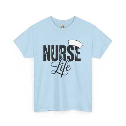 Light blue t-shirt with 'Nurse Life' text and a nurse hat graphic on a white background