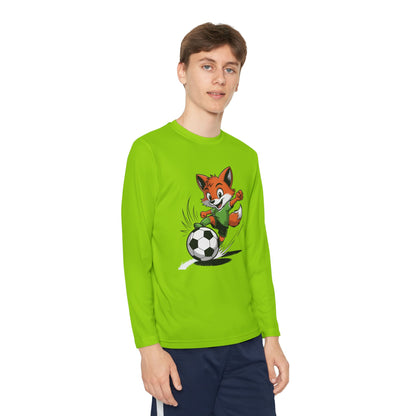 Youth Soccer Fox Long Sleeve Tee – Cute Fox Kicking Soccer Ball TEEZOCA