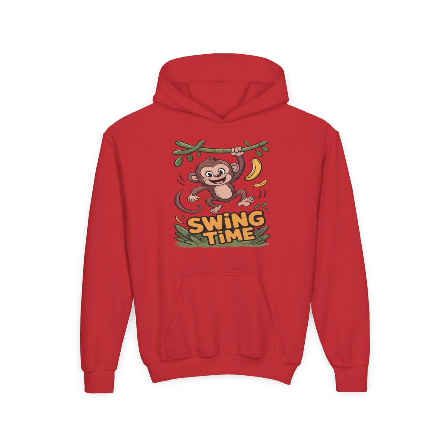 Youth Hoodie — "Swing Time" Monkey Graphic Kids Pullover TEEZOCA